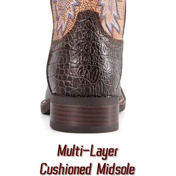 Men Chocolate Caiman Belly Leather Cowboy Bold Crocodile Texture Square Toe Boot main image 4